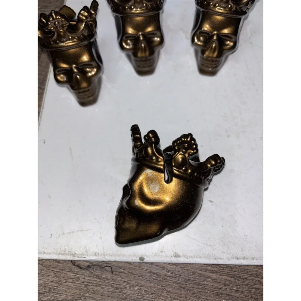 King Skull Place Card Buffet Food Markers Ceramic Copper Lot Of 4 Crown